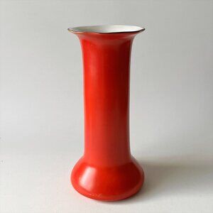 Vintage Gibsons England Red Trumpet Ceramic Vase MCM Emblem Line #722